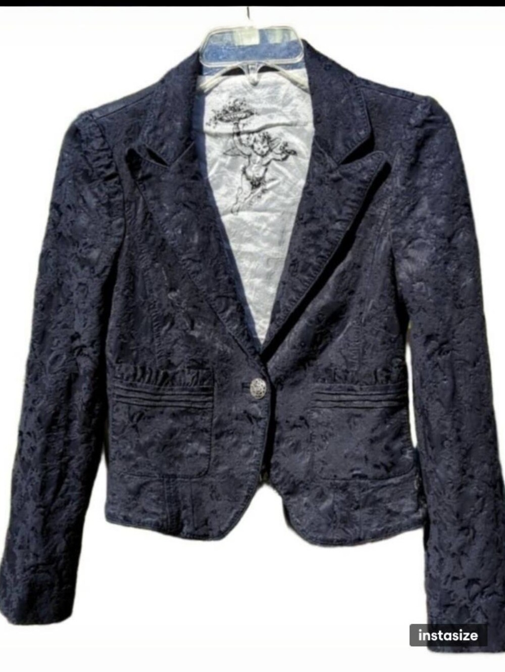 Vintage Y2K Bebe Blazer Jacket Floral Jacquard Brocade Cherub Lining
